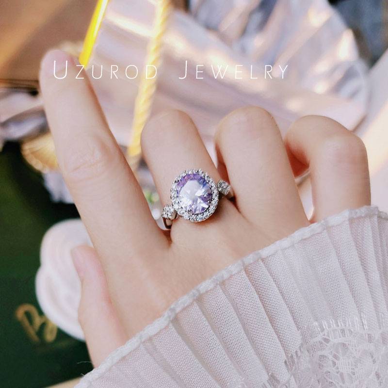 Exit single imitation 925 Silver antique retro light purple oval pigeons vintage simplicity rings female