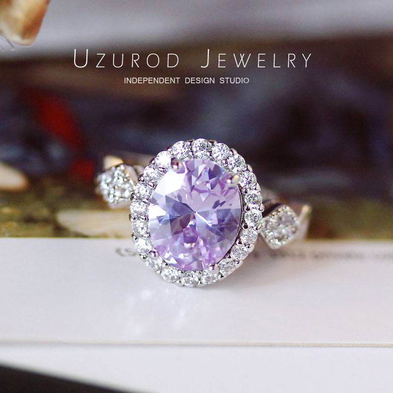 Exit single imitation 925 Silver antique retro light purple oval pigeons vintage simplicity rings female