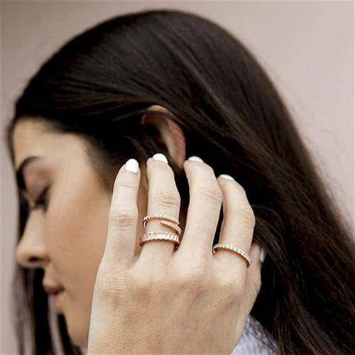 Geometric Word Operation Silver Ring S925 Silver Plating 18K Gold Stone Live Ring Non -Jewelry Girl
