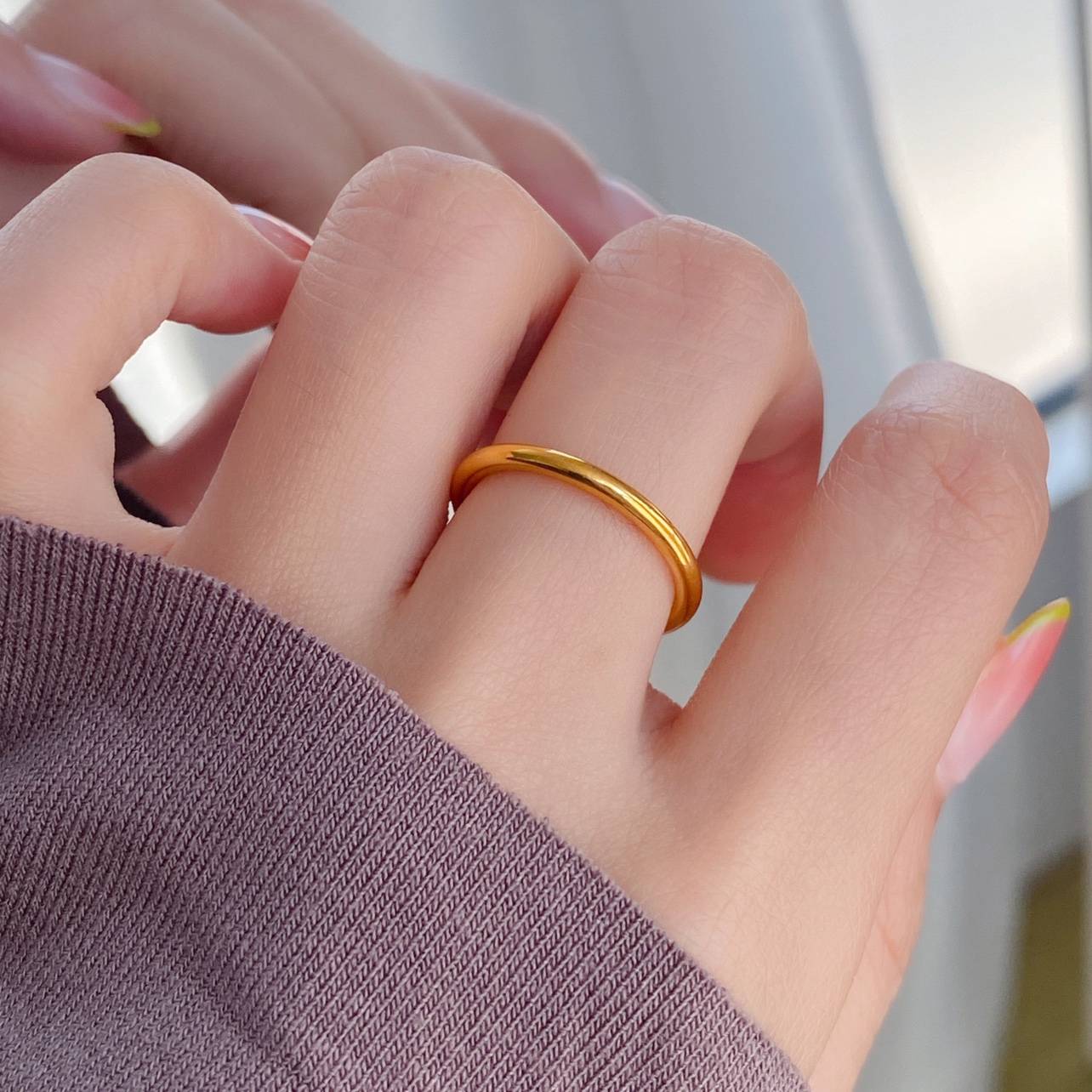 Solid Small Vegetarian Circle!Original heavy Donald gold color without coloring, long -lasting simulation gold ring, fingers stacking