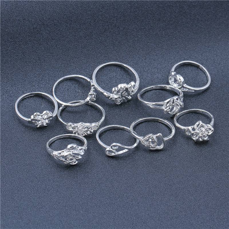 10 -piece rings Set classic butterfly love flower shape Timinal tail ring female ring model