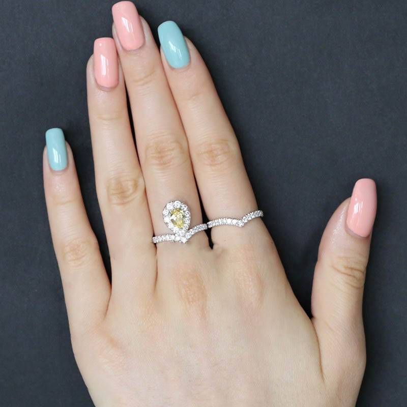 Love's forced landing with the same girlfriend gift True yellow diamond diamond 925 silver crown two -in -one set of ring ring