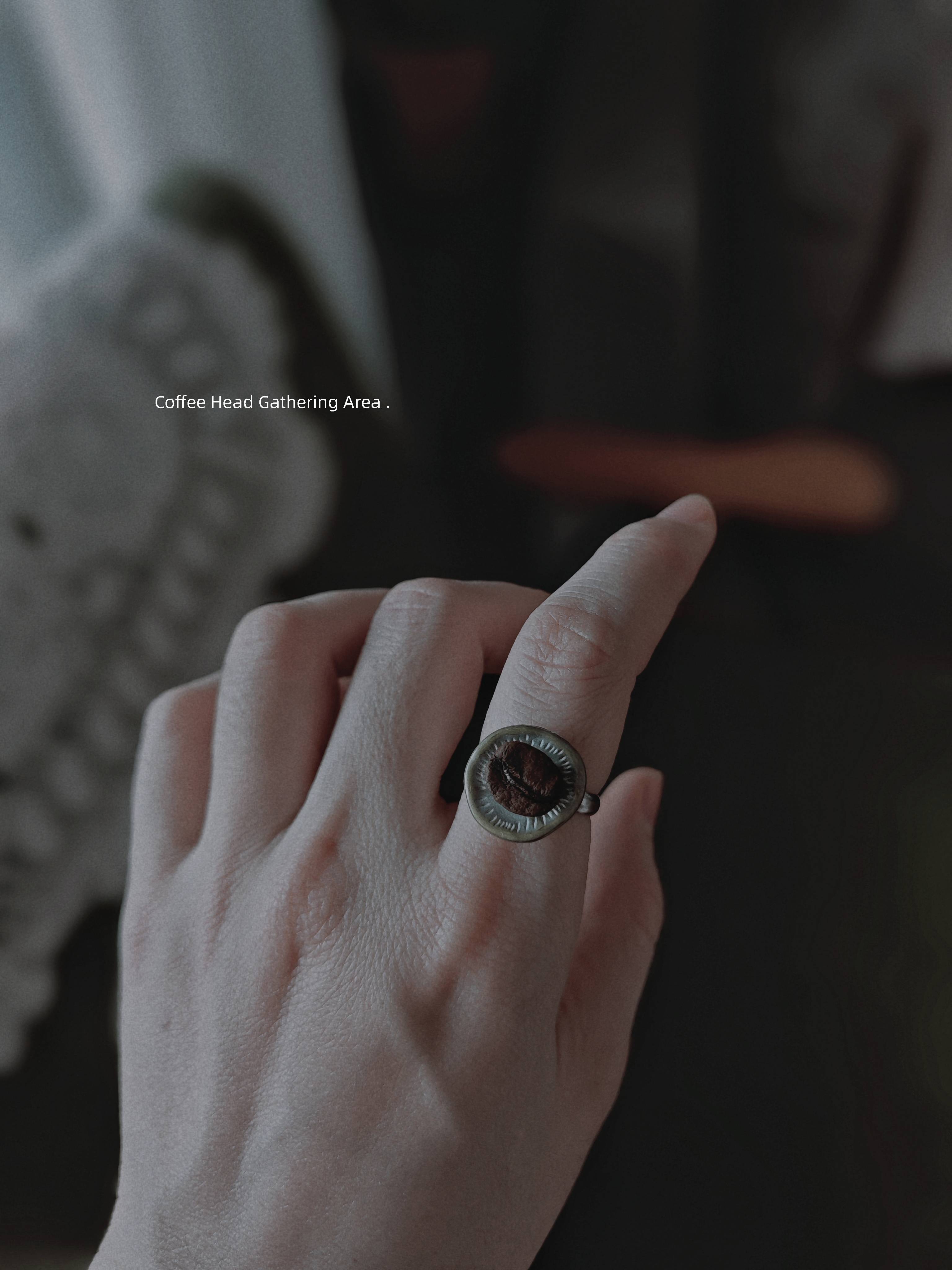 True Coffee Bean Ring Niche Niche Niche Shiregen Open Cable with Calendar Culture Retro Forests Men and Women Jewelry