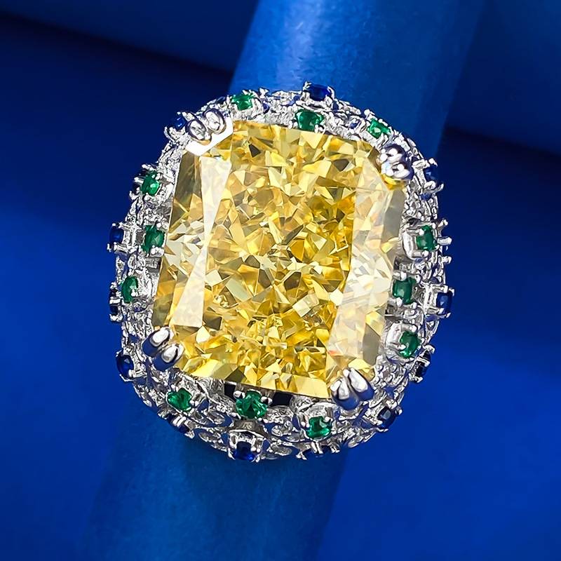 S925 Silver Jewelry European and American classic artificial sapphire ellipse 7*9 vermiculite ring cross -border e -commerce hot sales