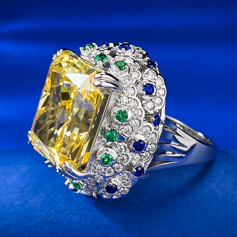 S925 Silver Jewelry European and American classic artificial sapphire ellipse 7*9 vermiculite ring cross -border e -commerce hot sales