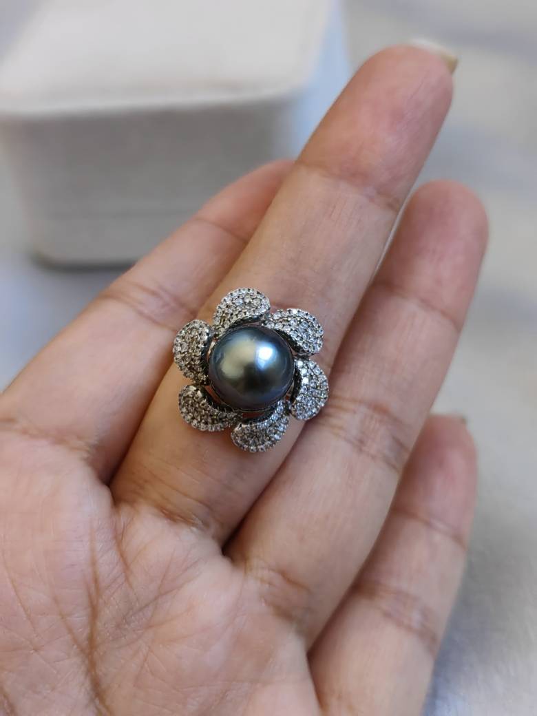 Large leaky ultra -oily 10mm black green Daxi Black Pearl 925 Silver Microlasses Sunflower Ring is almost no time
