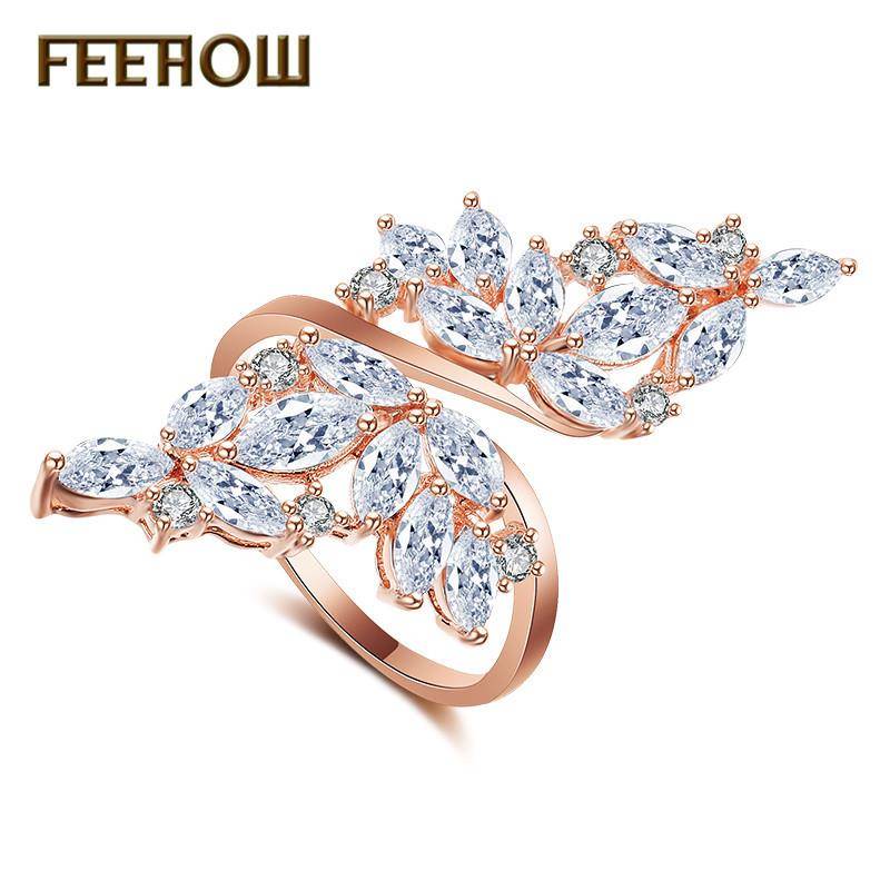 Korean jewelry fashion flash diamond personality leaf ring adjustable joint ring ring