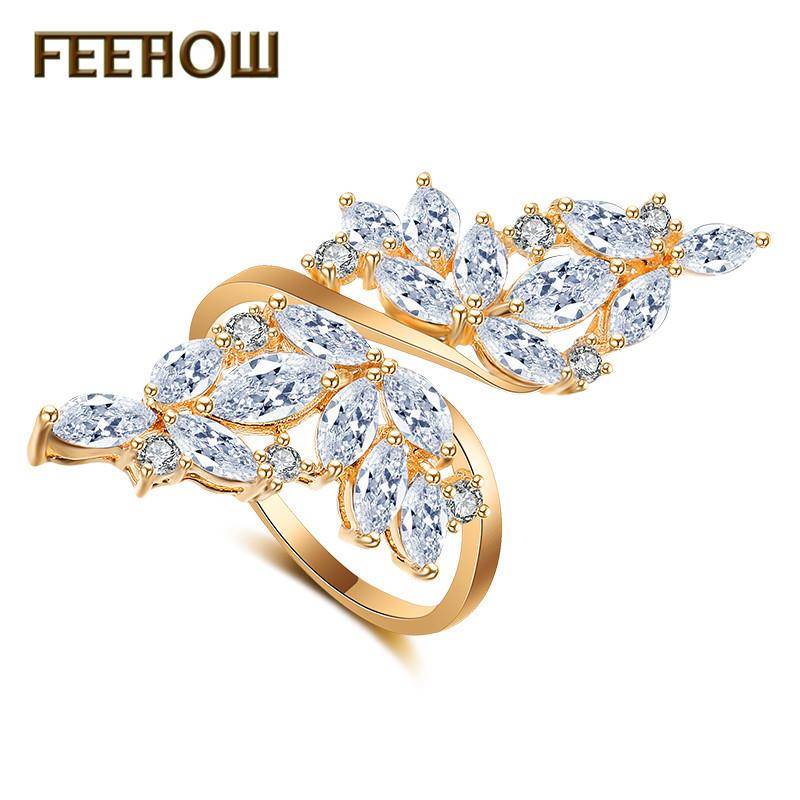 Korean jewelry fashion flash diamond personality leaf ring adjustable joint ring ring