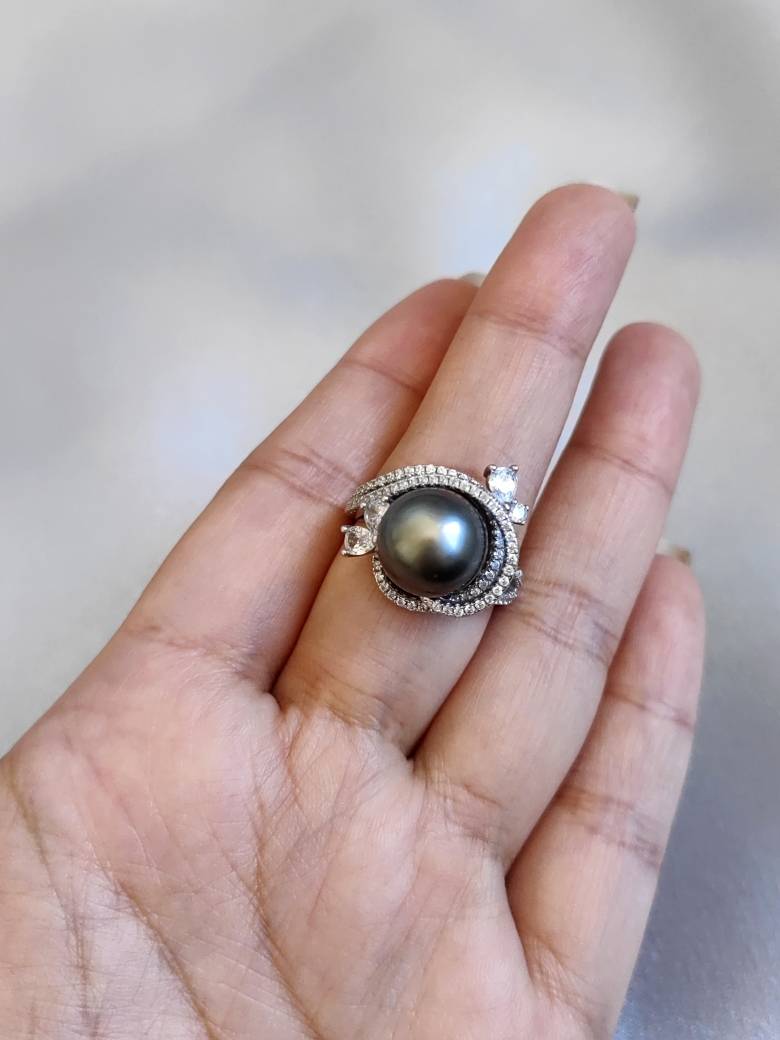 Rare Coffee 11mm Platinum Gray Sea Water Daxi Black Pearl 925 Pure Silver Micro Micro Micro