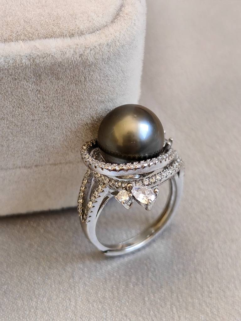 Rare Coffee 11mm Platinum Gray Sea Water Daxi Black Pearl 925 Pure Silver Micro Micro Micro