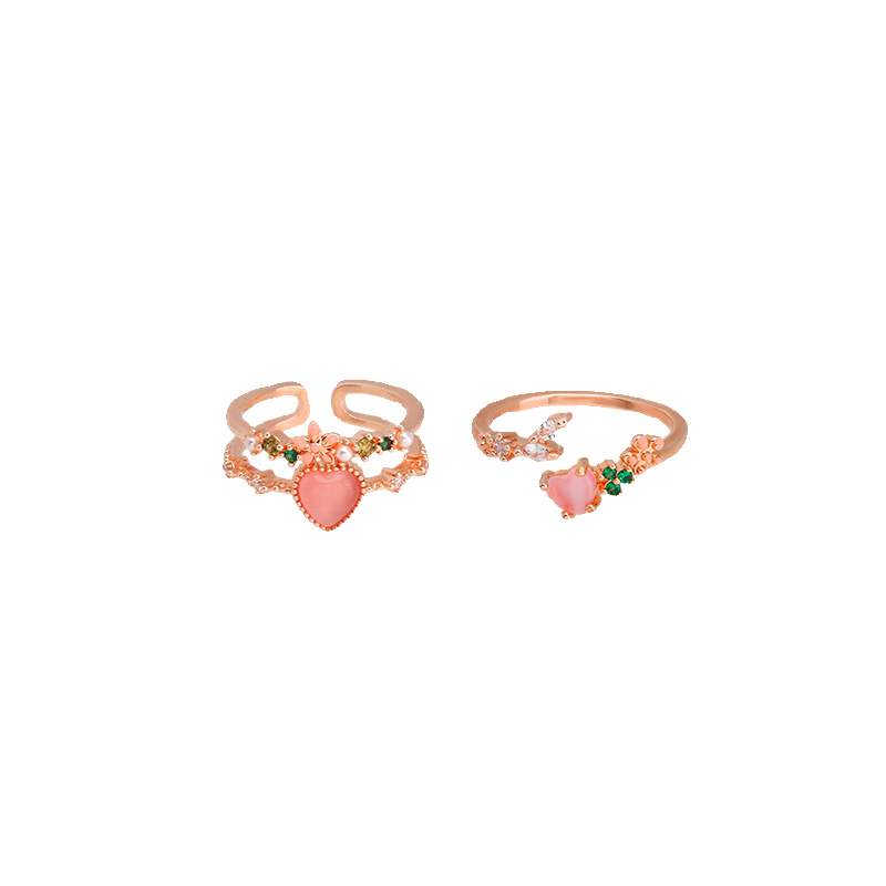 Double -layer love vermiculite opening ring women's sweet design niche high -level fingerprint ring net red adjustable ring
