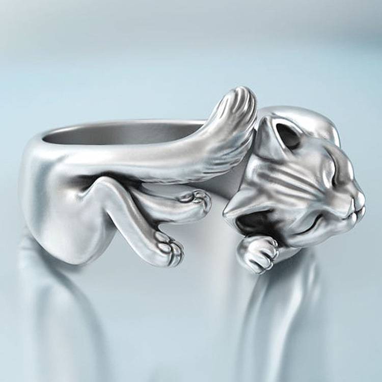 Wish hot -selling Thai silver black cat totem ring European and American export simple kitten opening rings