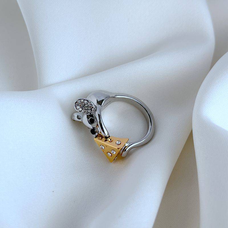 New fashion light luxury trend Simple commute niche design cute diamond inlaid cheese and mouse ring jz7
