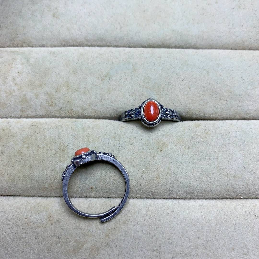Natural Baoshan South Red Agate Ring Men and Women's Retro persimmons Red Simple Copper Too Live Fashion Jewelry