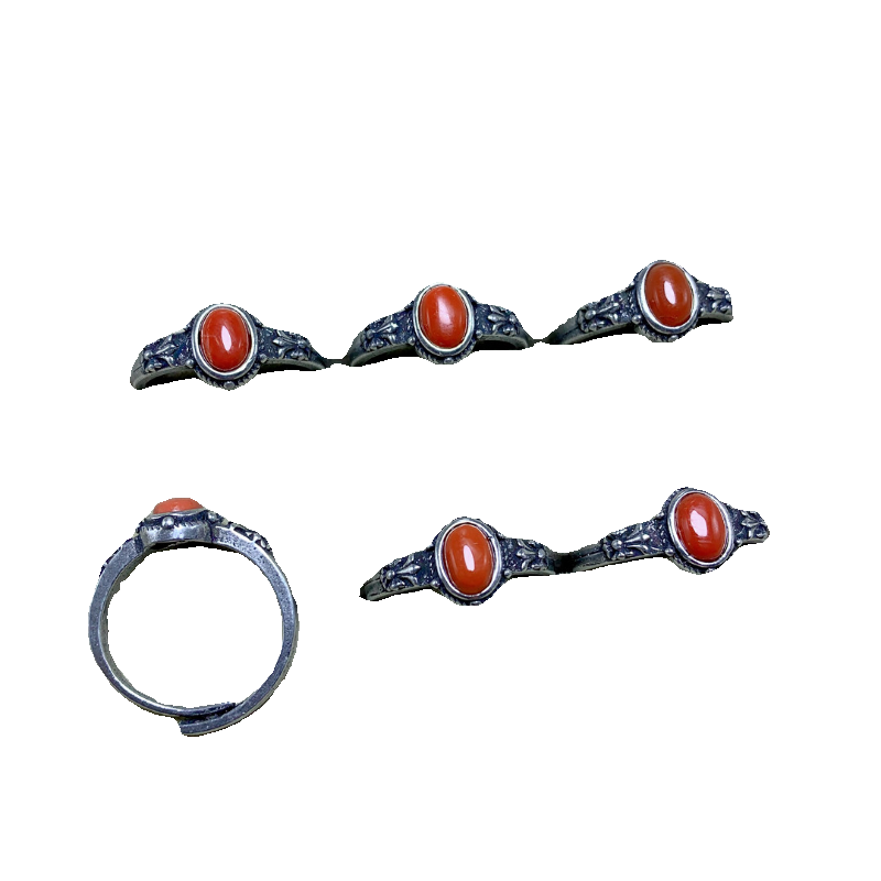 Natural Baoshan South Red Agate Ring Men and Women's Retro persimmons Red Simple Copper Too Live Fashion Jewelry