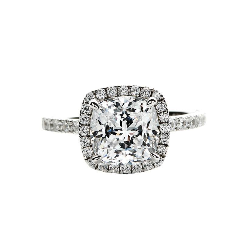 Plating S925 Silver High Carbon Diamond Japanese Light Luxury Mossian Ring luxury square two carat simulation drill