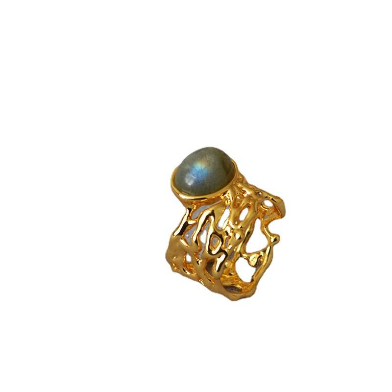 SASA, the same French niche retro literary palace wind bird nest inlaid moonlight long stone rings index finger ring woman