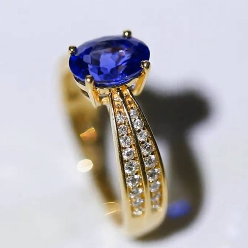 Wish plating gold ring double row diamond inlaid inlaid tanzan stone ring color gem engagement commemorative ring