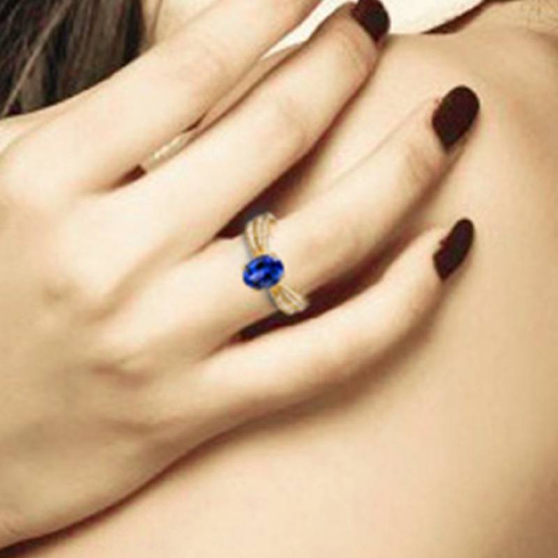 Wish plating gold ring double row diamond inlaid inlaid tanzan stone ring color gem engagement commemorative ring