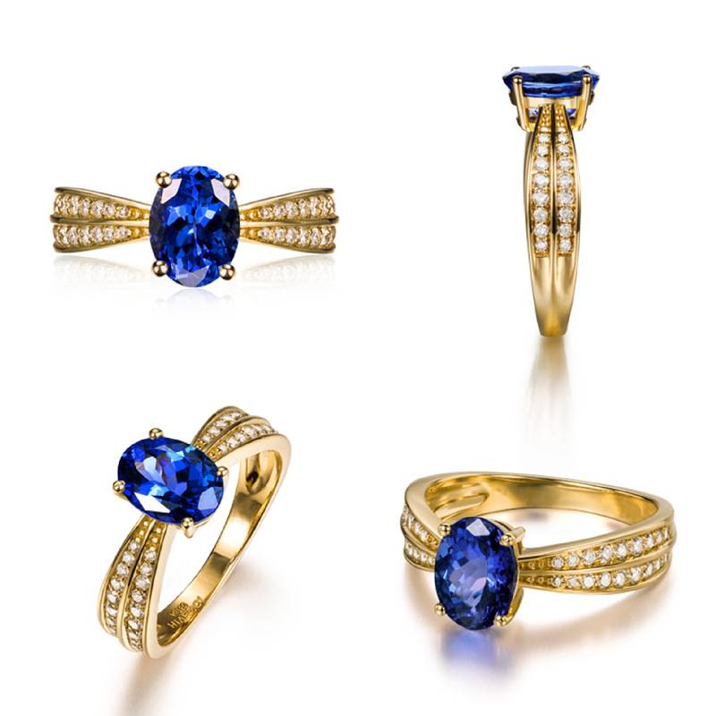 Wish plating gold ring double row diamond inlaid inlaid tanzan stone ring color gem engagement commemorative ring