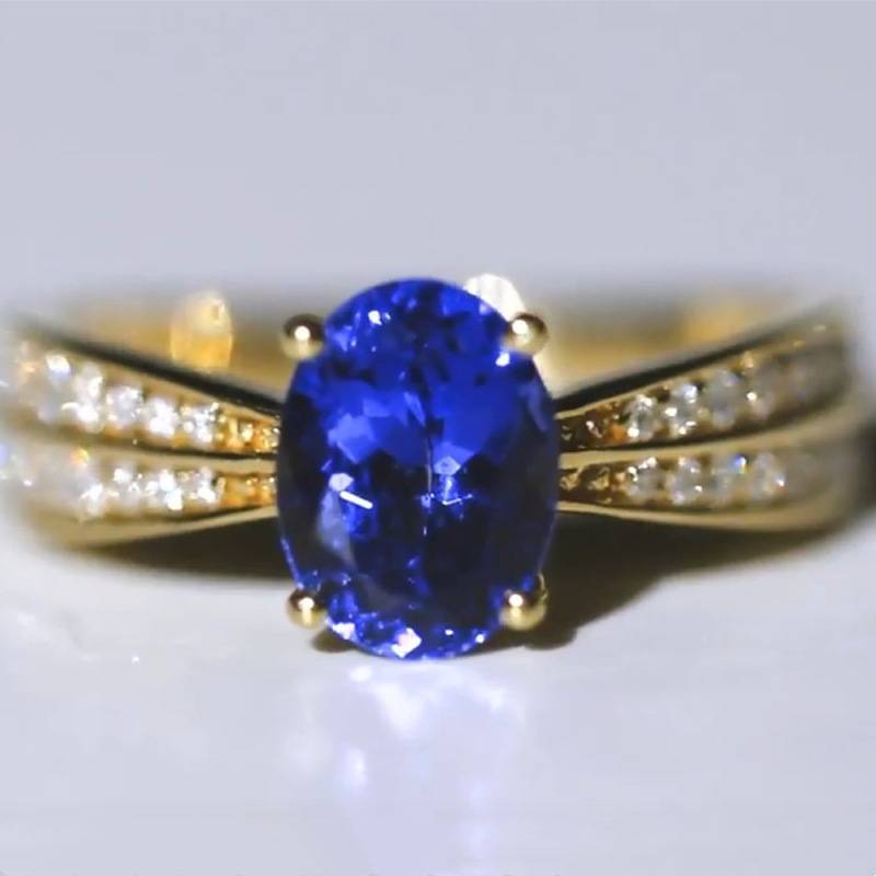 Wish plating gold ring double row diamond inlaid inlaid tanzan stone ring color gem engagement commemorative ring