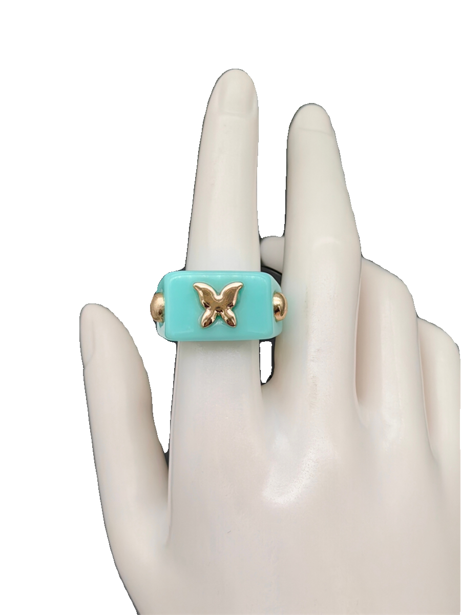 Retro Butterfly Sky Blue Acrylic ring ins Sweet and cool, European and American fashionable fashion jewelry T12
