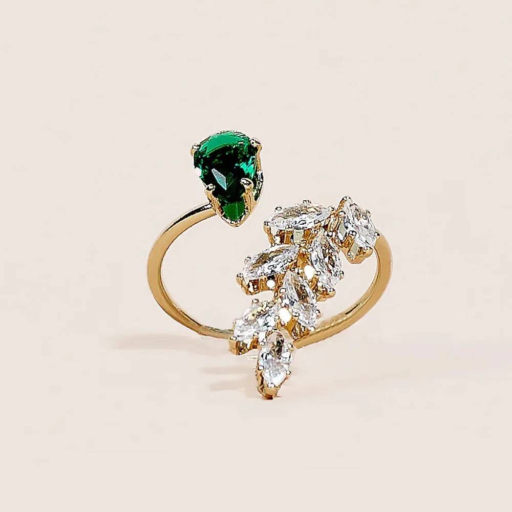 Personal Green Diamond Live Ring Women's Wedding Bride Leaf Ring Hand Diamond Accessories RINGS