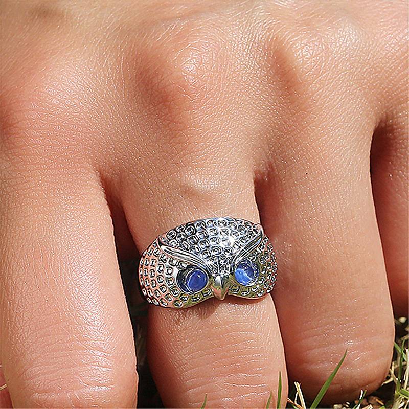 Wish hot sale creative blue cat owl ring cute animal ring