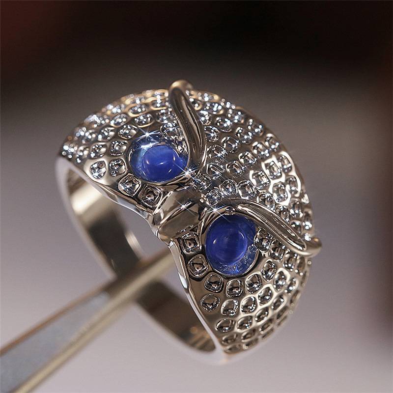 Wish hot sale creative blue cat owl ring cute animal ring
