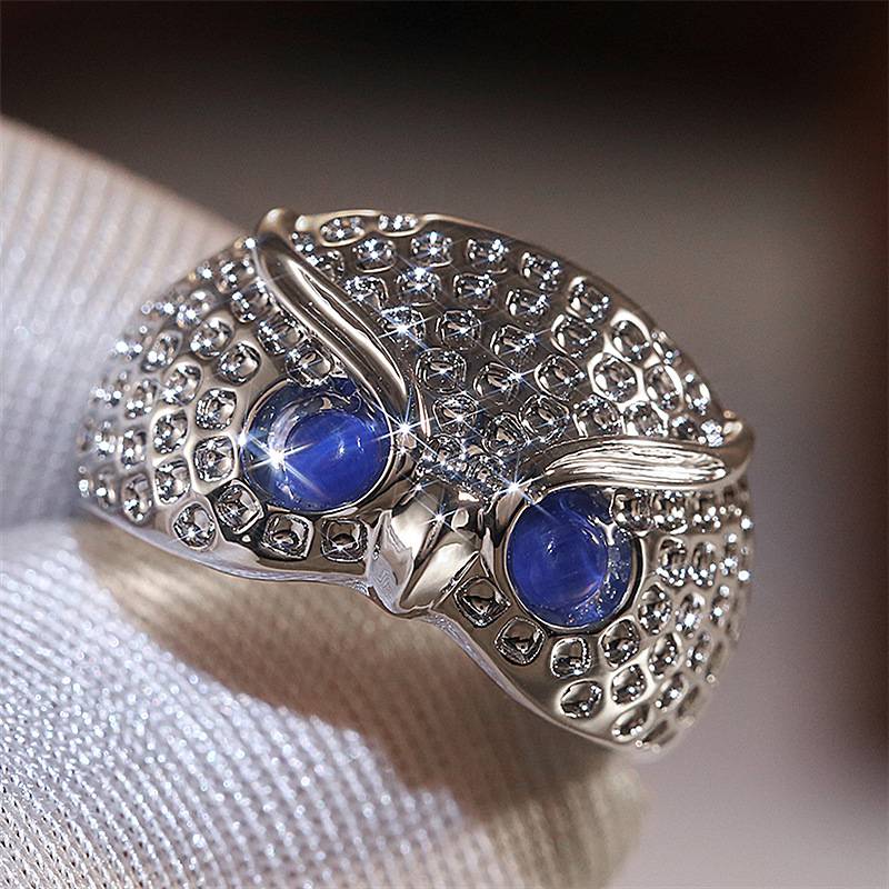 Wish hot sale creative blue cat owl ring cute animal ring