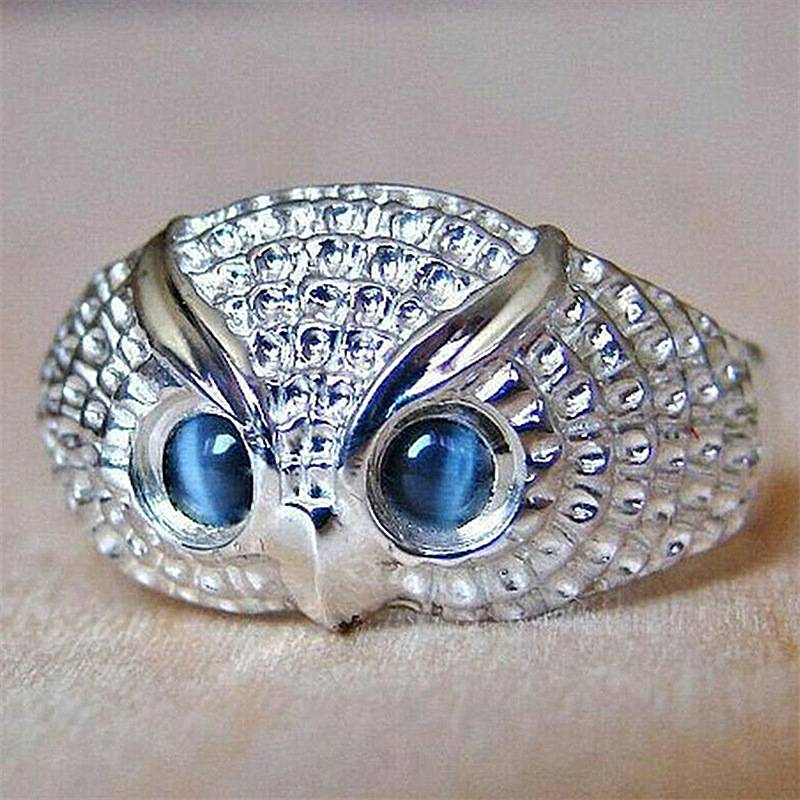 Wish hot sale creative blue cat owl ring cute animal ring