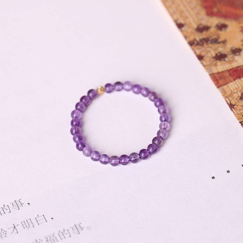 Jiu Zi Lihuo Dimable Uruguay natural amethyst ring female purple beads, wealth, wealth, peace and fat hand large
