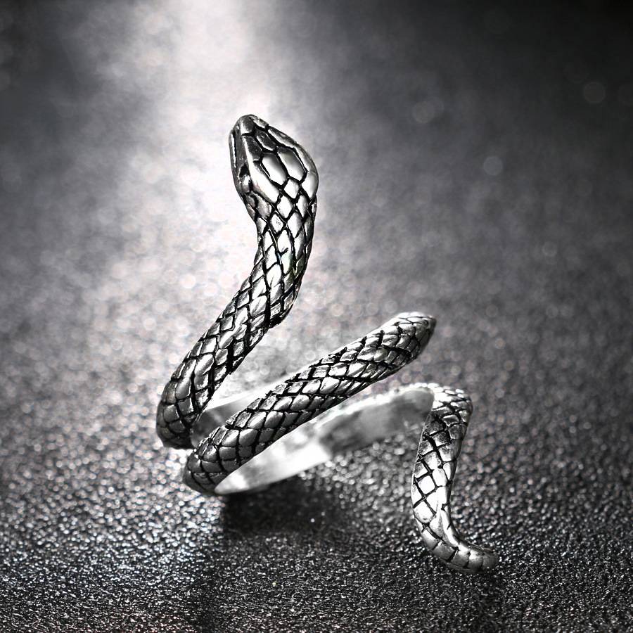 Sanjie jewelry European and American jewelry punk personalized rings silver plated animal -plated animal snake -shaped men's rings