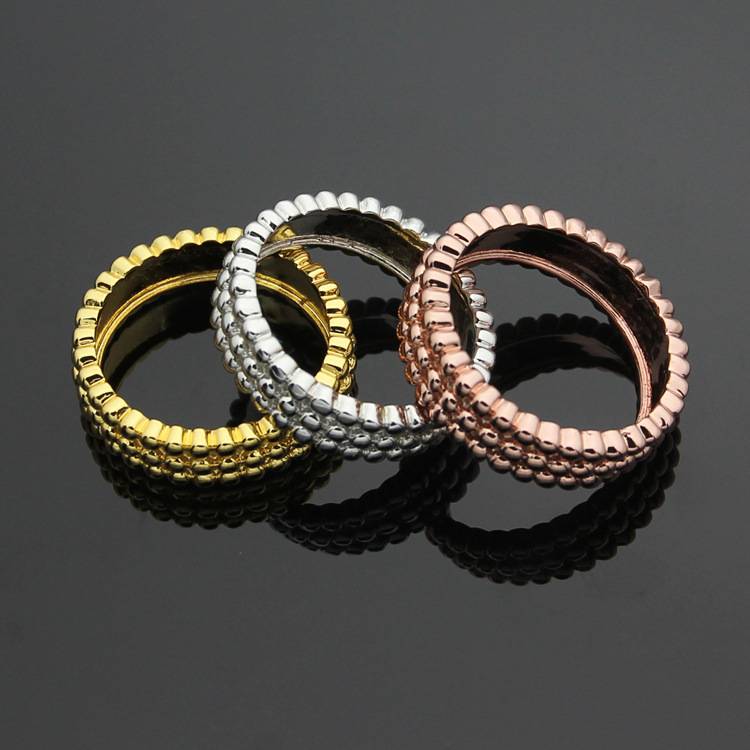 Free shipping fashion European and American rings cast three rows of ball bead rings 18K gold ring jewelry