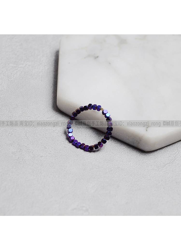 CIEL original handmade natural black gallbladder ring 2mm square beads, square beads, ring tails, bone ring purple women