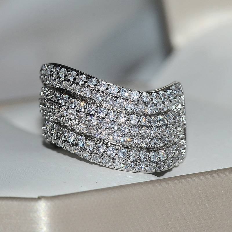 Exaggerated luxury ring European and American explosion silver -plated silver 5A vermiculite ring women's wedding rings diamond rings