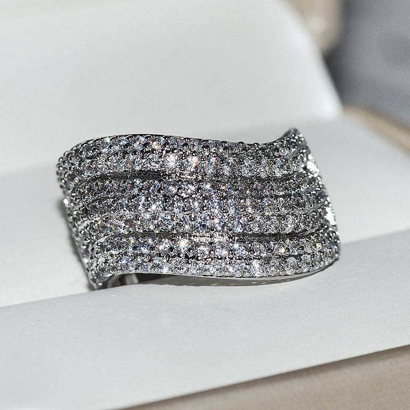 Exaggerated luxury ring European and American explosion silver -plated silver 5A vermiculite ring women's wedding rings diamond rings