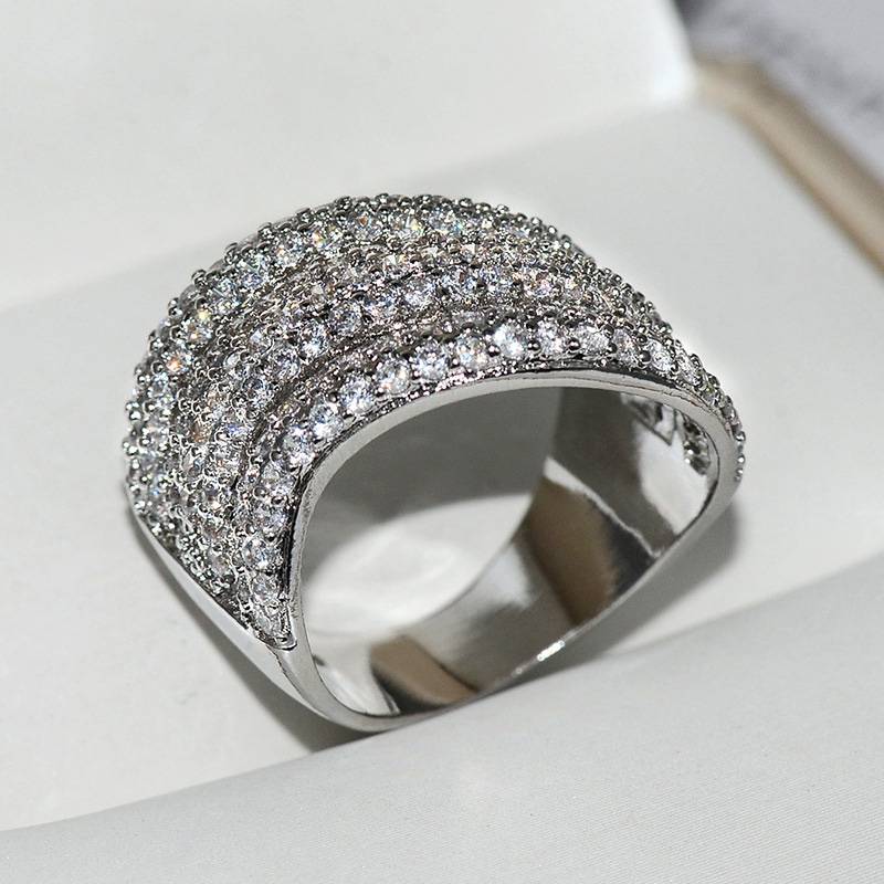 Exaggerated luxury ring European and American explosion silver -plated silver 5A vermiculite ring women's wedding rings diamond rings