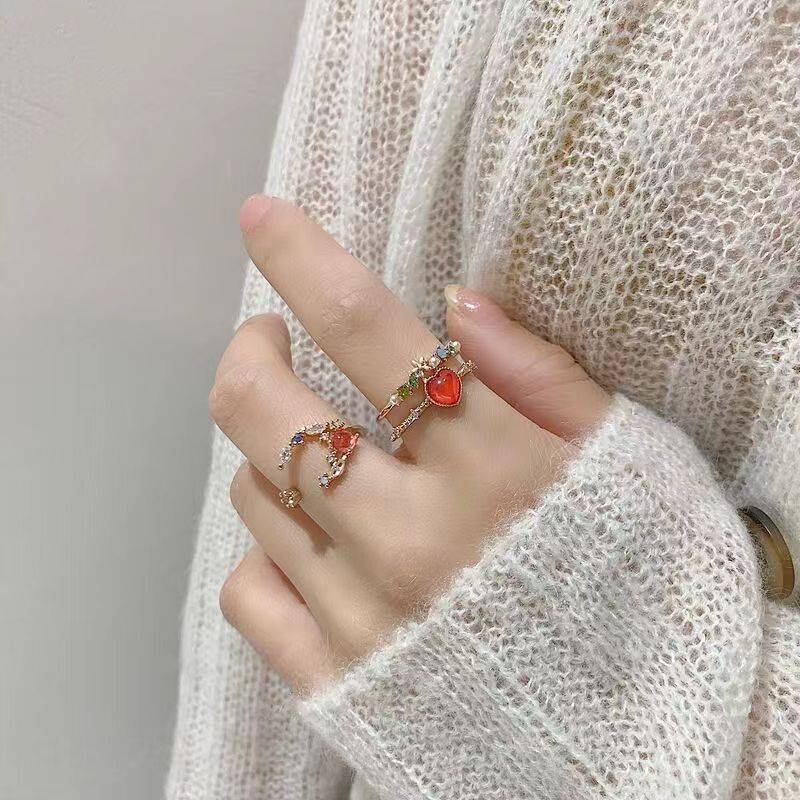 15 double -layer love Japanese and South Korea opening rings Female sweet design niche high -end fingerprint ring net red naked finger