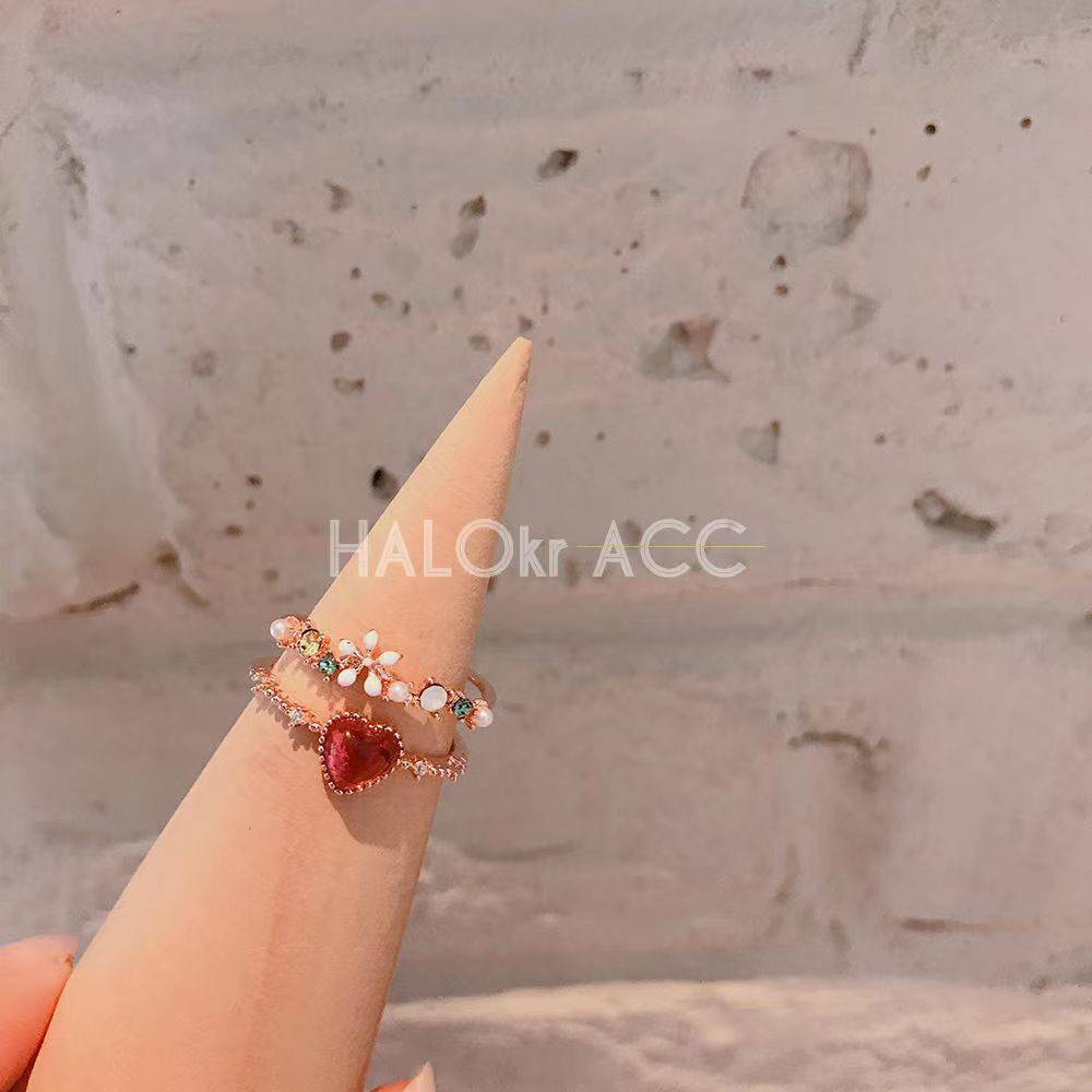 15 double -layer love Japanese and South Korea opening rings Female sweet design niche high -end fingerprint ring net red naked finger