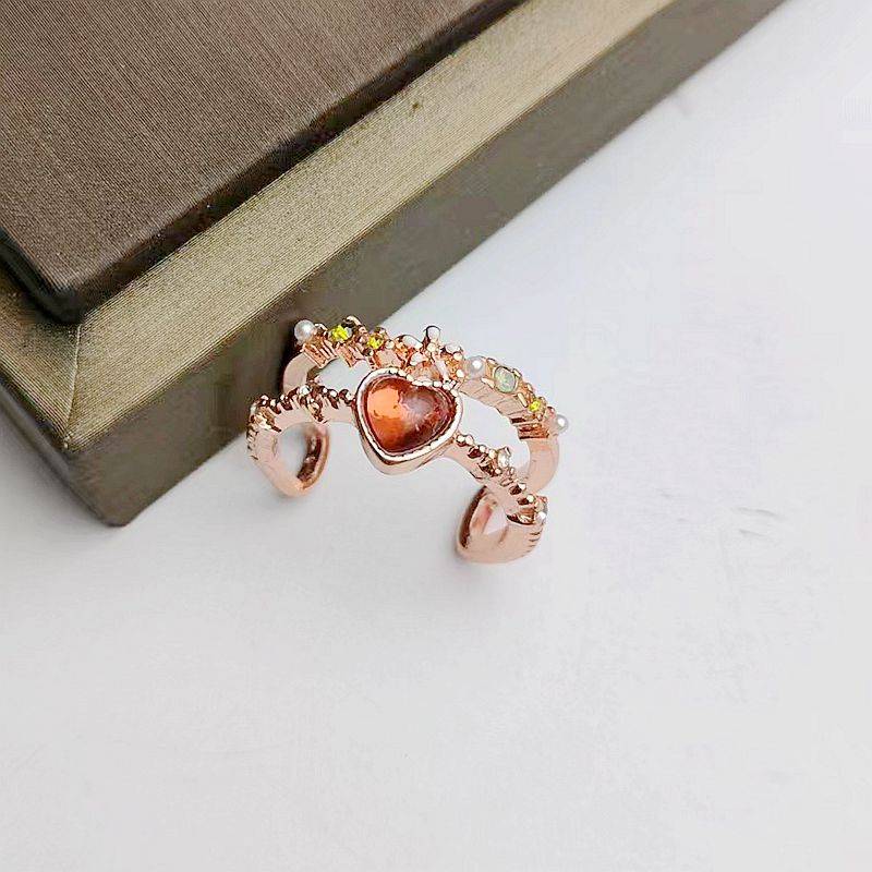 15 double -layer love Japanese and South Korea opening rings Female sweet design niche high -end fingerprint ring net red naked finger