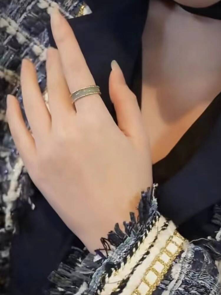 Gao Ding Emerald inlaid ring new rings Natural A, blue water, high ice, men and women couple jade ring, tail ring ring