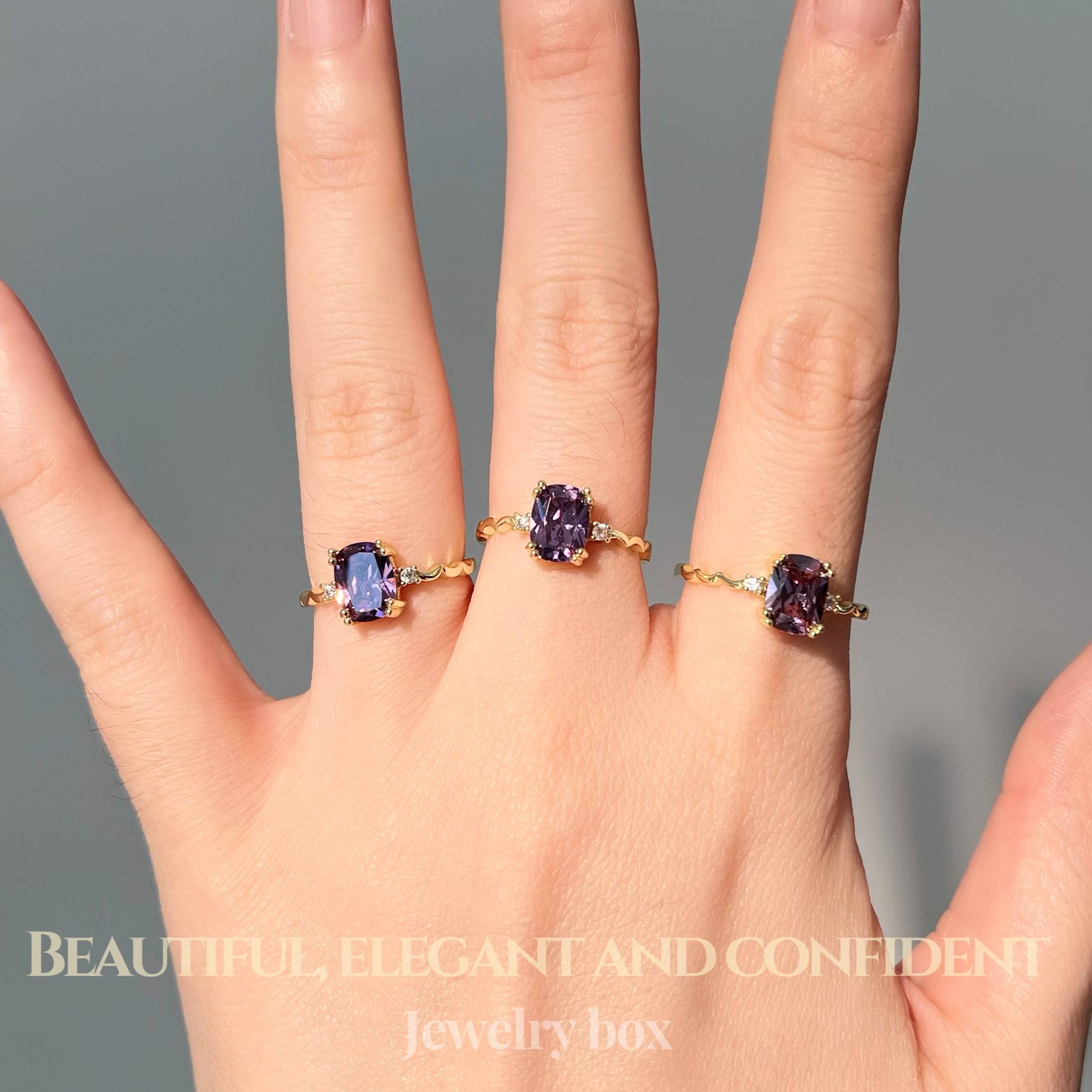 Clear WeChat is optimistic about shooting again Japanese high -fire purple square diamond drill over beauty fine ring copper plating 1 gold ring