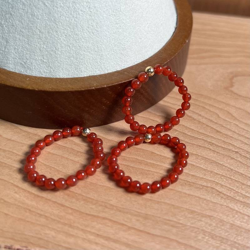 Special offer natural red agate K golden little gold beads elastic ring index finger ring women's daily versatile white show