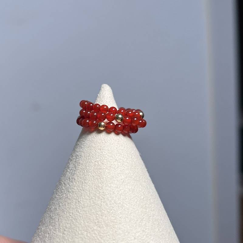 Special offer natural red agate K golden little gold beads elastic ring index finger ring women's daily versatile white show