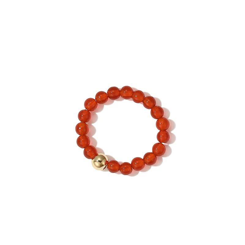 Special offer natural red agate K golden little gold beads elastic ring index finger ring women's daily versatile white show