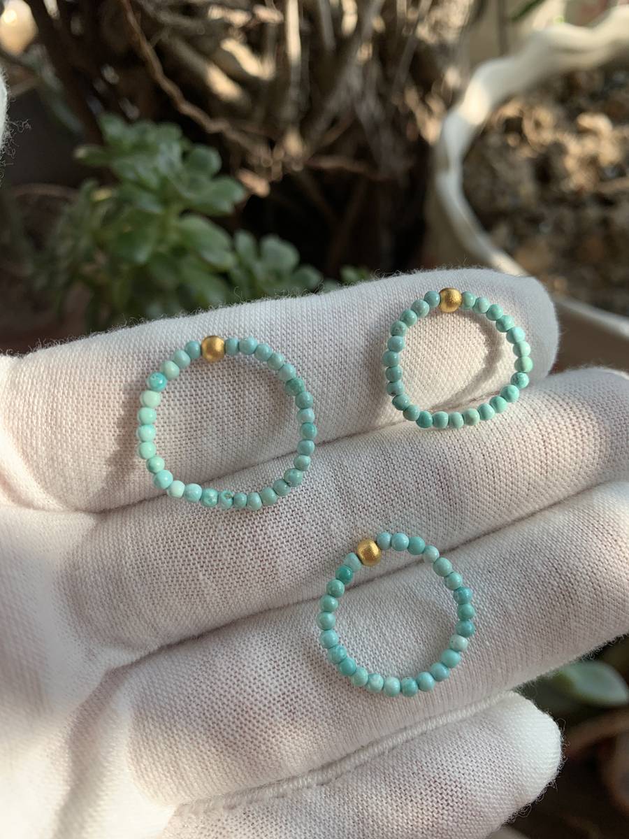 Original ore turquoise Xiaomi beaded beaded ring female 2mm no optimized finewoman play beaded bead food finger ring