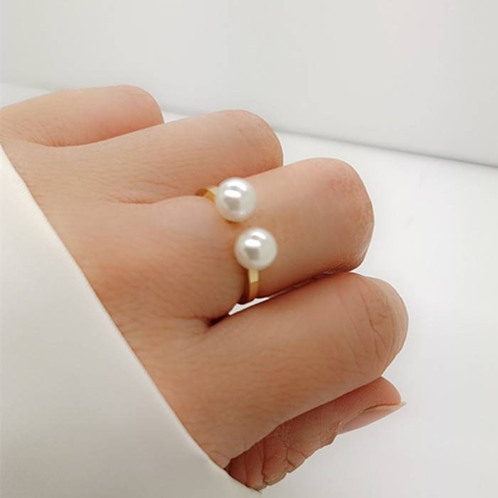 European and American jewelry high -end copper material real gold -plated minimalist pearl ring women's accessories