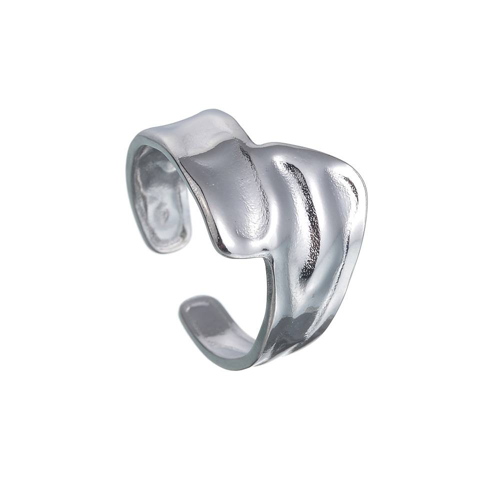 Amazon explosion jewelry European and American popular water wave pattern titanium steel women's ring opening can adjust the ring