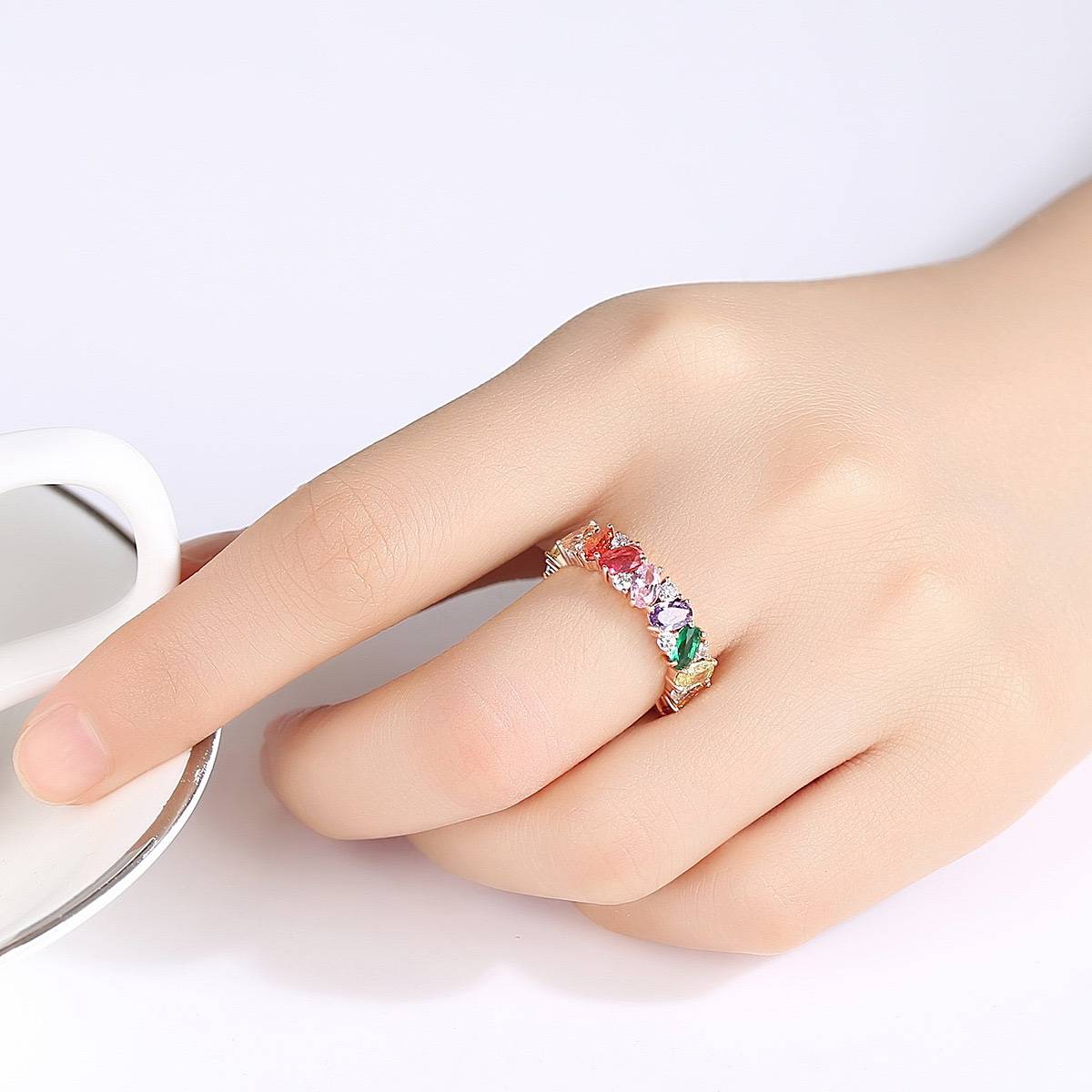 Color Stone ring European and American fashion color vermiculite rings birthday gift ring female